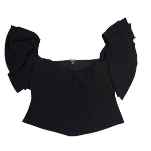 Boohoo Black Square Neck Ruffle Sleeve Corset Top Womens Size 16